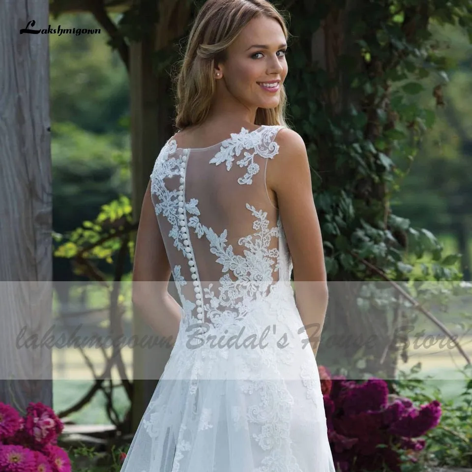 Roycebridal Lakshmigown Vintage Lace Little Mermaid Wedding Dress 2021 Sheer Illusion Sexy Bridal Dress Vestidos Largos Country Wedding Gown