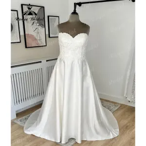 Roycebridal Vintage Lace Bodice Soft Satin Off the Shoulder Wedding Dress for Women  Bridal Gown Custom Made robe de mariee Roycebridal