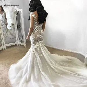 Roycebridal Vintage Lace Bridal Mermaid Dress Elegant Long Train Wedding Dresses