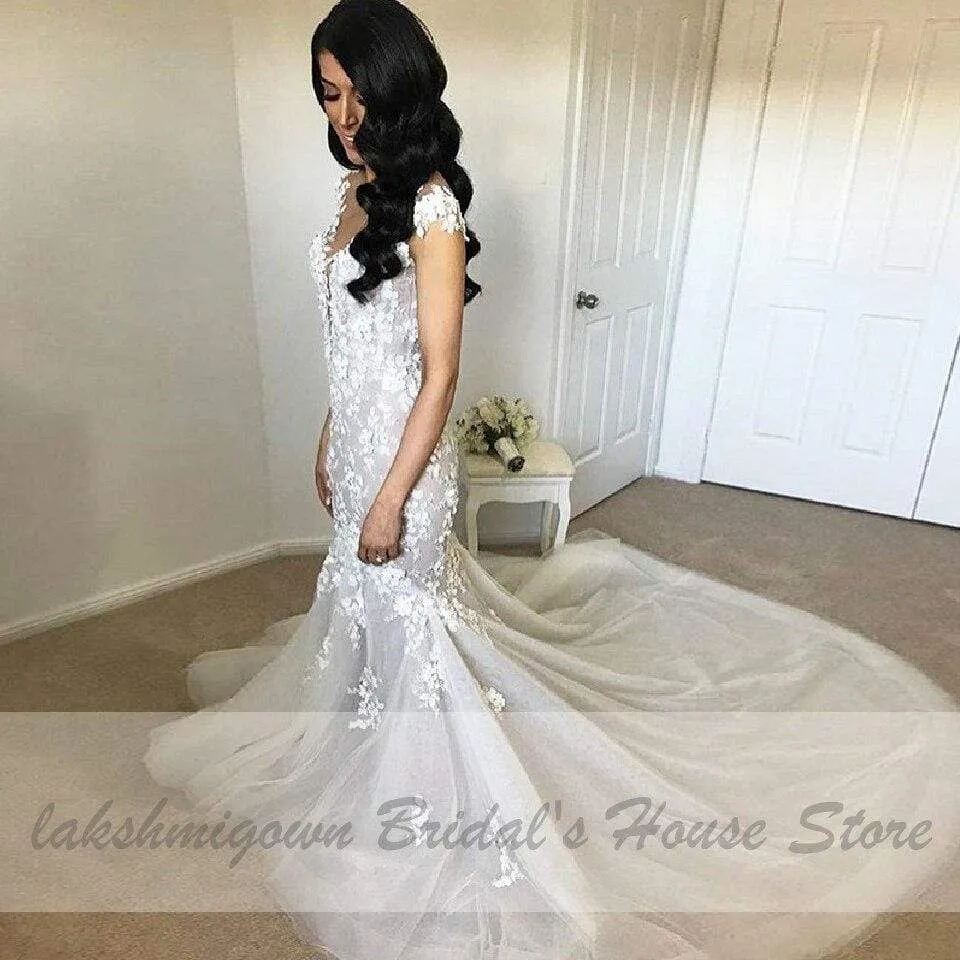 Roycebridal Vintage Lace Bridal Mermaid Dress Elegant Long Train Wedding Dresses