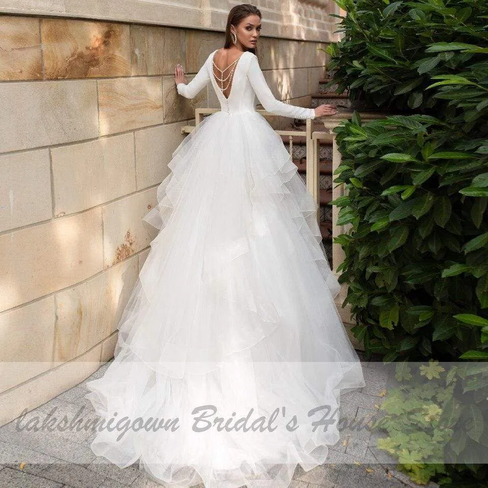 Roycebridal Vintage Ruffles Wedding Dress Long Sleeve