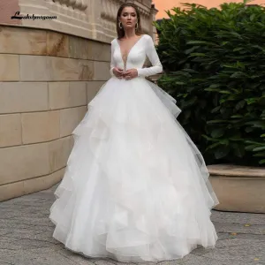 Roycebridal Vintage Ruffles Wedding Dress Long Sleeve