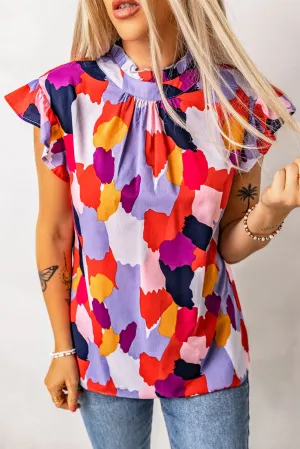 Ruffle Cap Frill Mock Neck Top