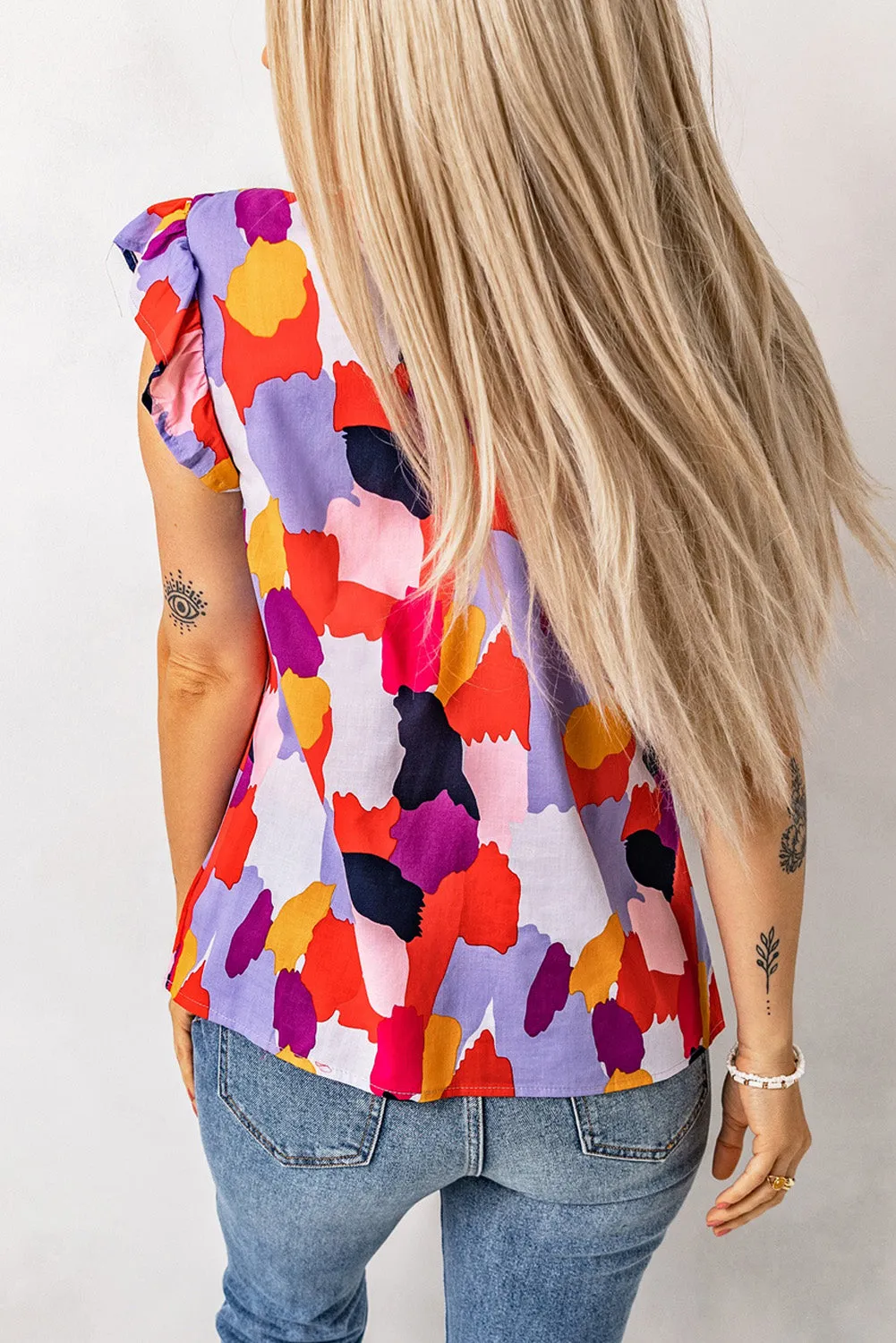 Ruffle Cap Frill Mock Neck Top