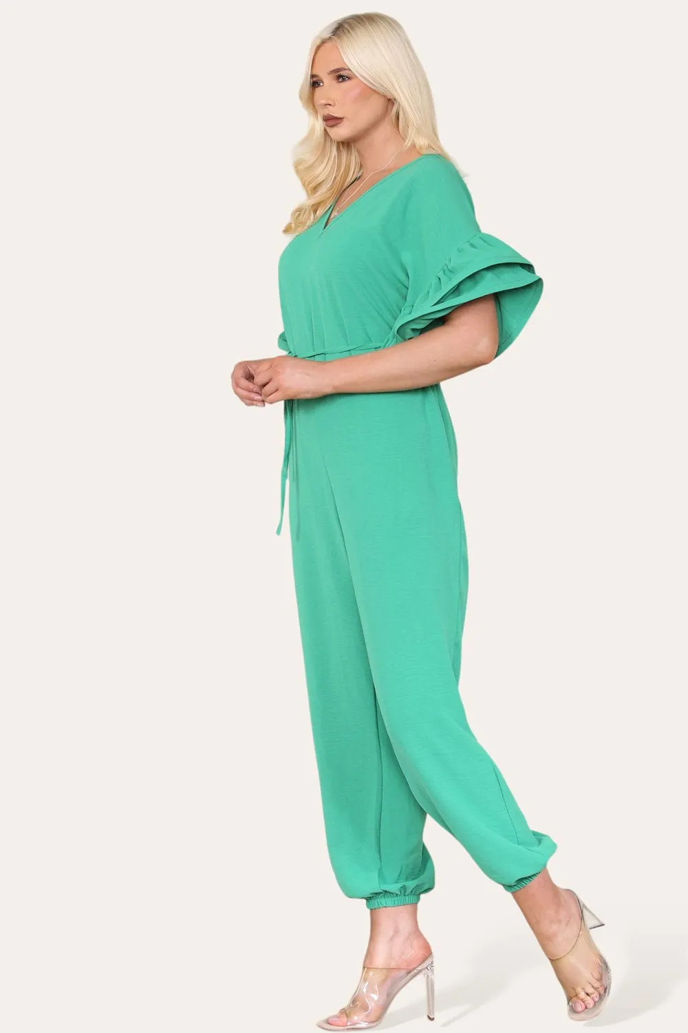 Ruffle Sleeves Frill Tie Jumpsuit