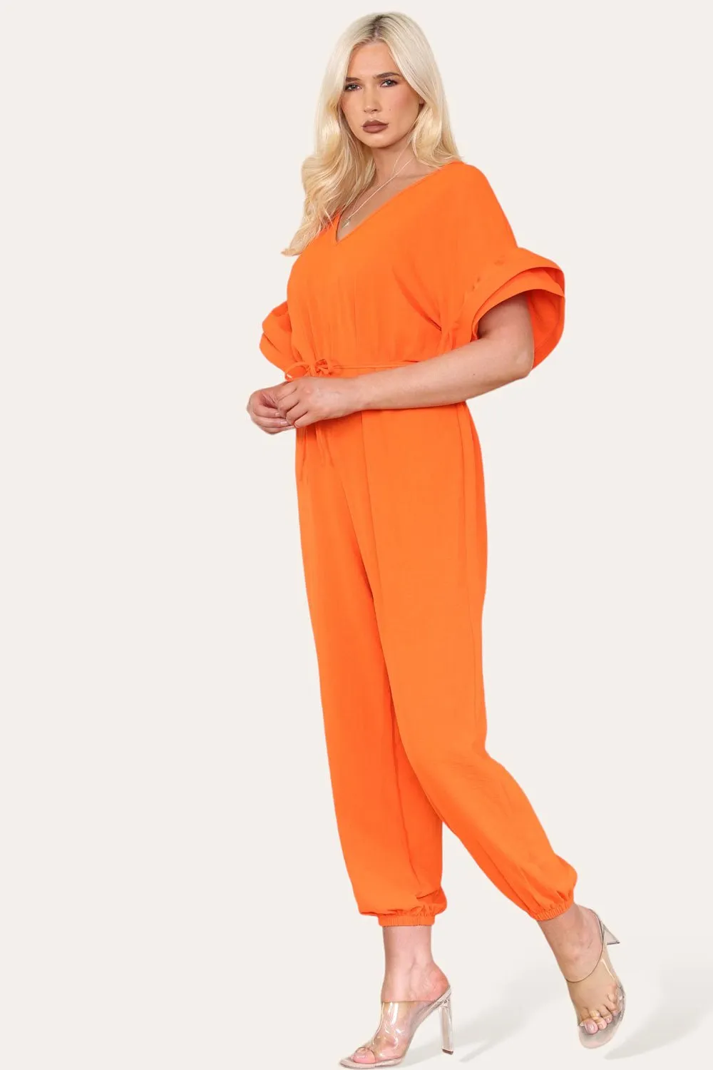 Ruffle Sleeves Frill Tie Jumpsuit
