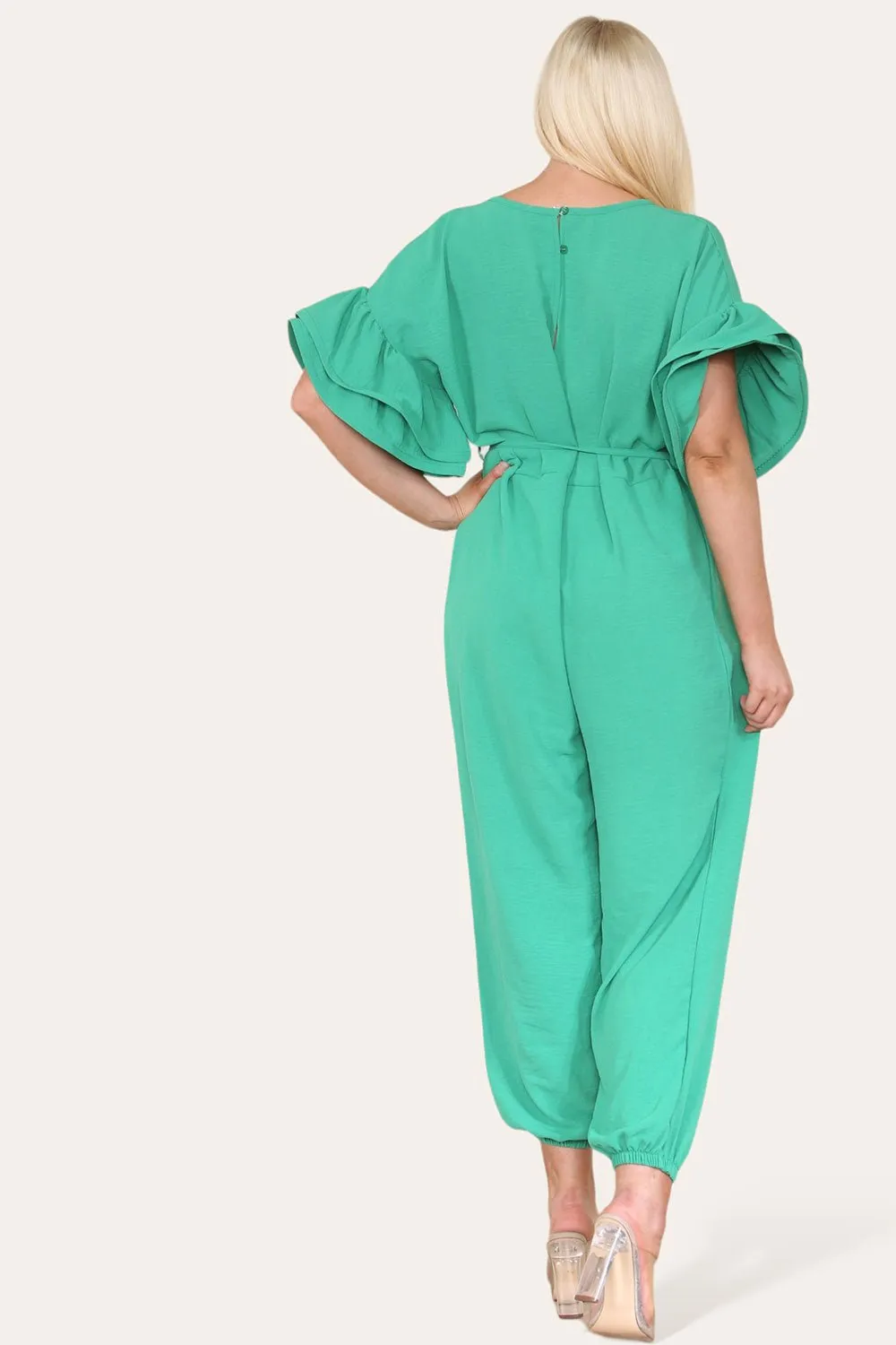 Ruffle Sleeves Frill Tie Jumpsuit