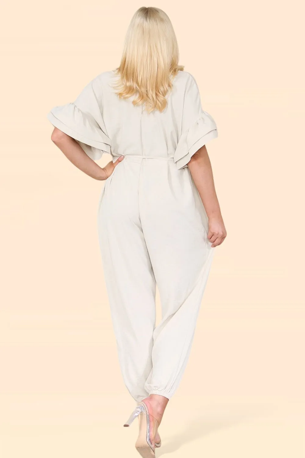 Ruffle Sleeves Frill Tie Jumpsuit