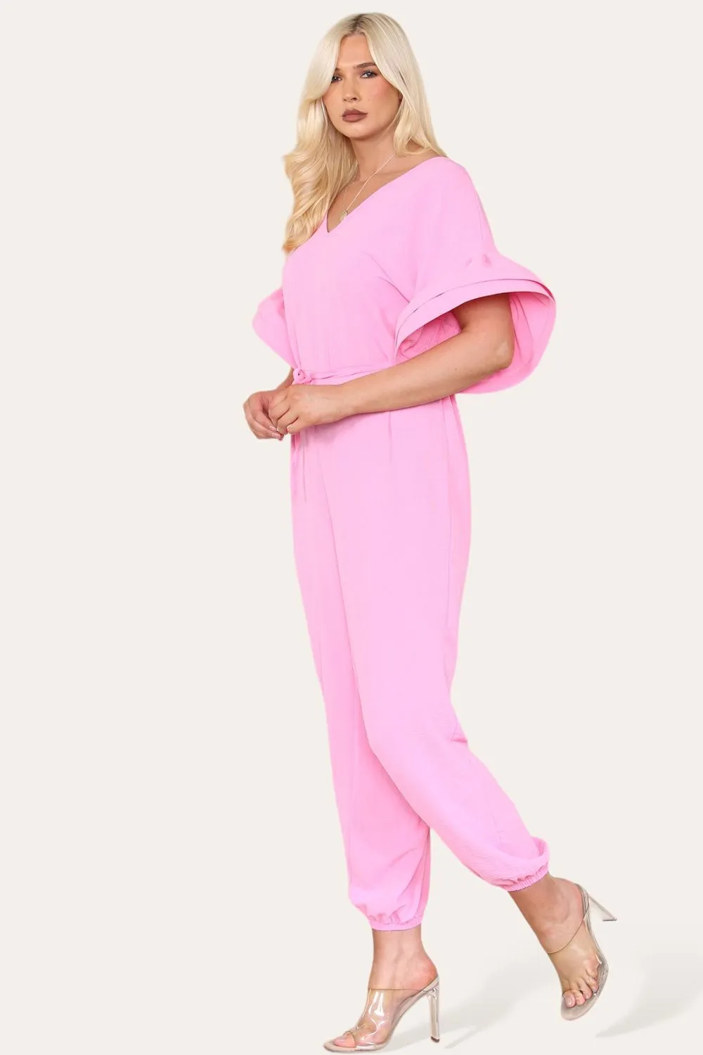 Ruffle Sleeves Frill Tie Jumpsuit