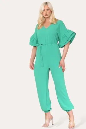 Ruffle Sleeves Frill Tie Jumpsuit