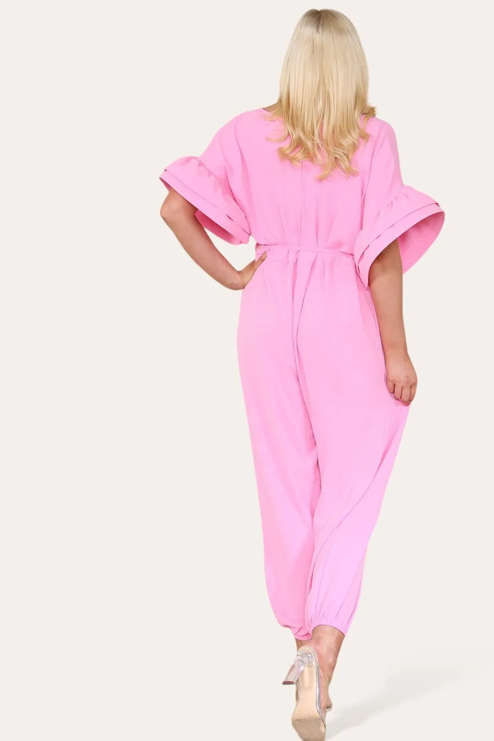Ruffle Sleeves Frill Tie Jumpsuit
