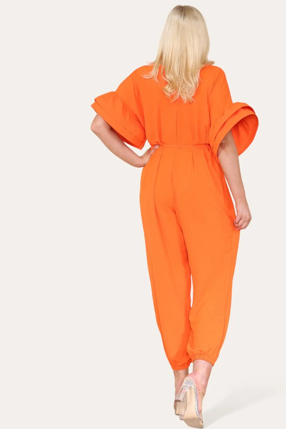 Ruffle Sleeves Frill Tie Jumpsuit