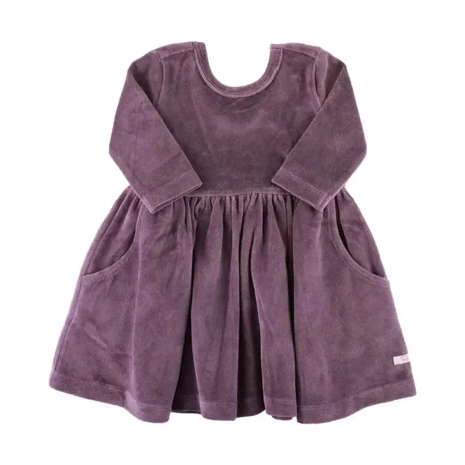 RuffleButts Vintage Violet Velour 3/4 Sleeve Twirl Dress