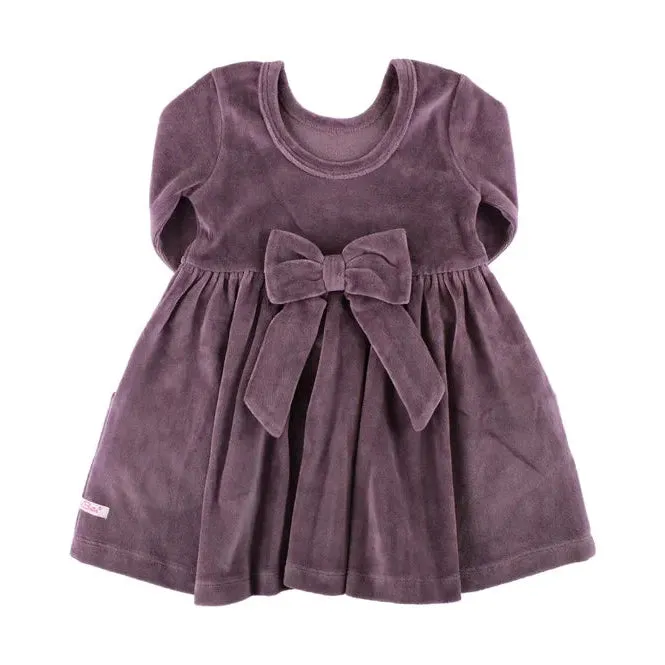RuffleButts Vintage Violet Velour 3/4 Sleeve Twirl Dress
