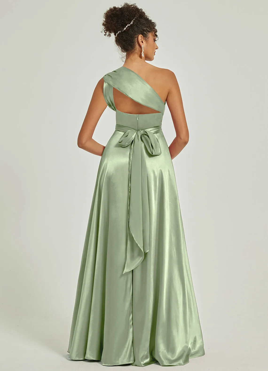 Sage Green Satin Convertible Bridesmaid Dress Multi Ways Wrap A-Line Gowns