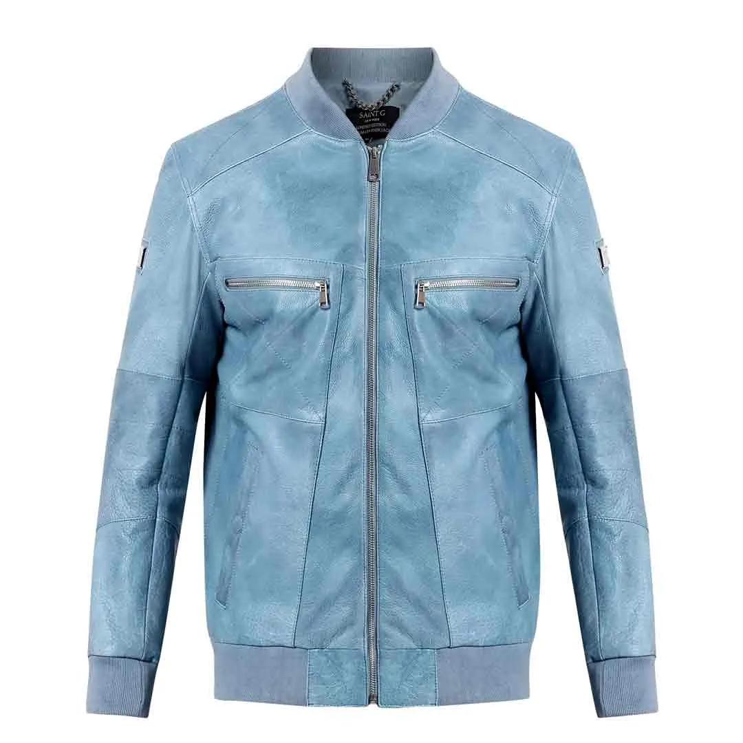 Saint Jenson Blue Leather Men's Bomber Jackets