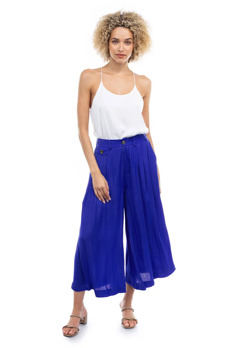 Satin Culotte Pants With Elastic Waist