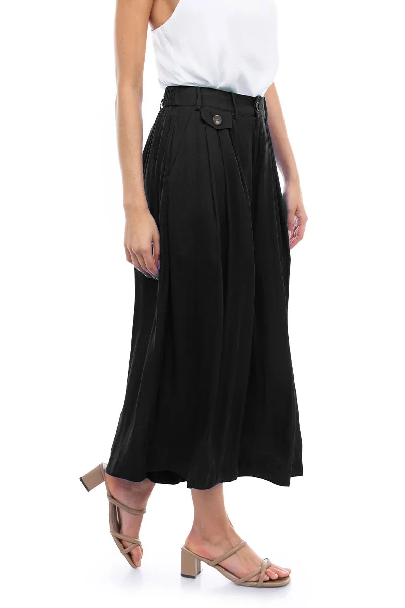Satin Culotte Pants With Elastic Waist