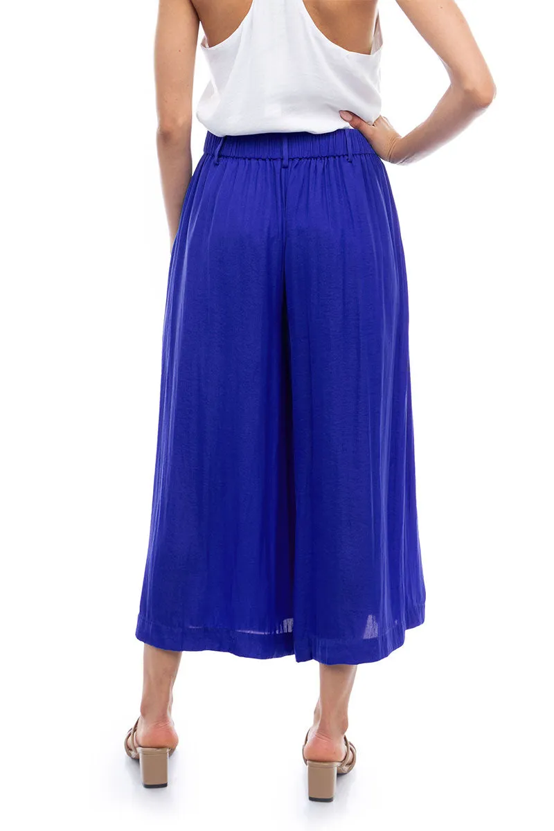 Satin Culotte Pants With Elastic Waist