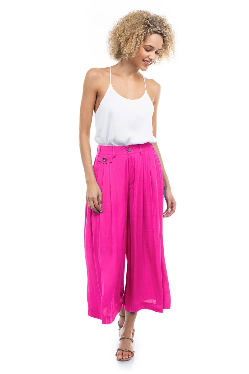 Satin Culotte Pants With Elastic Waist