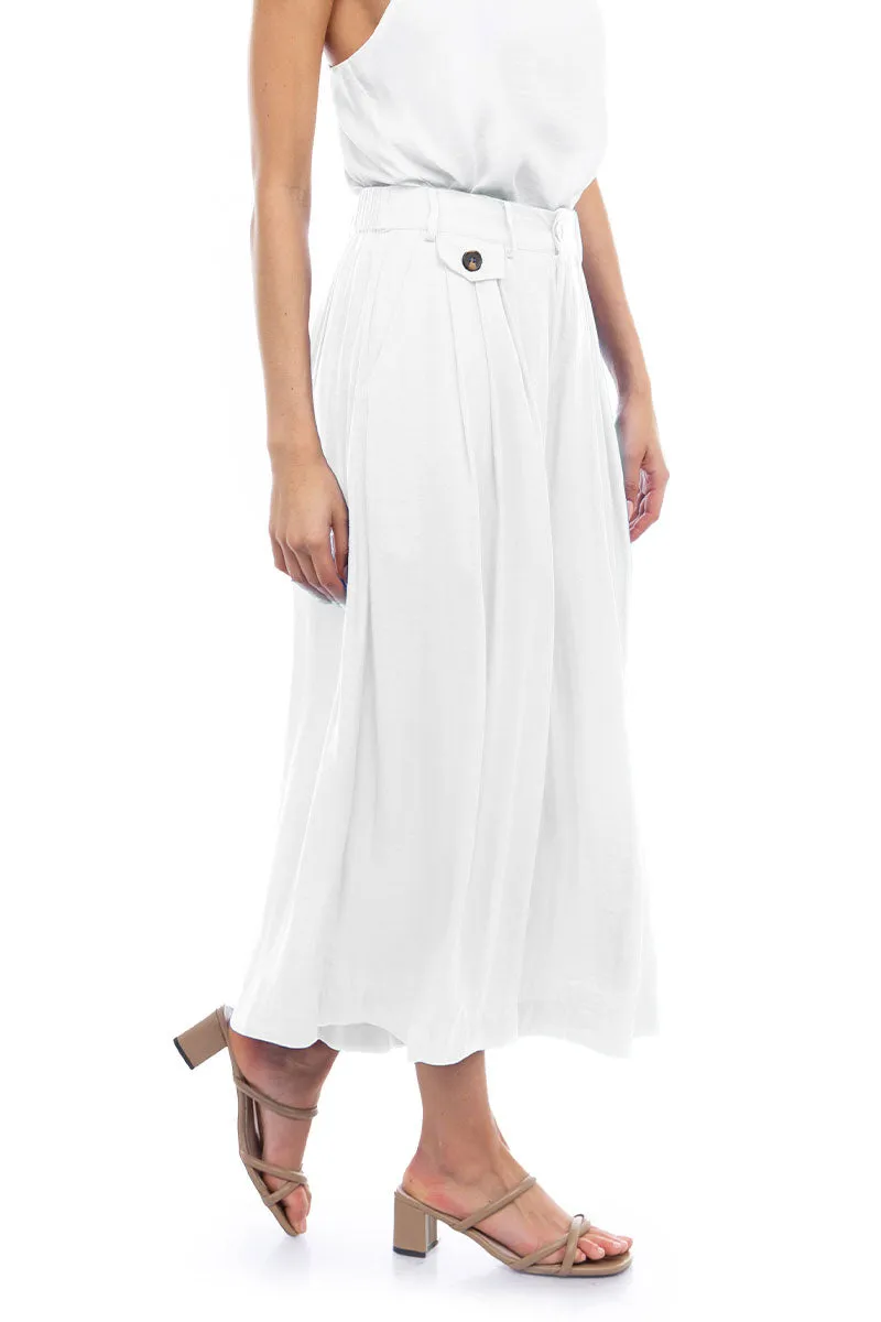 Satin Culotte Pants With Elastic Waist