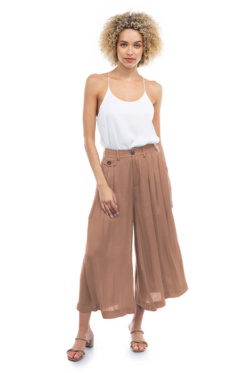 Satin Culotte Pants With Elastic Waist