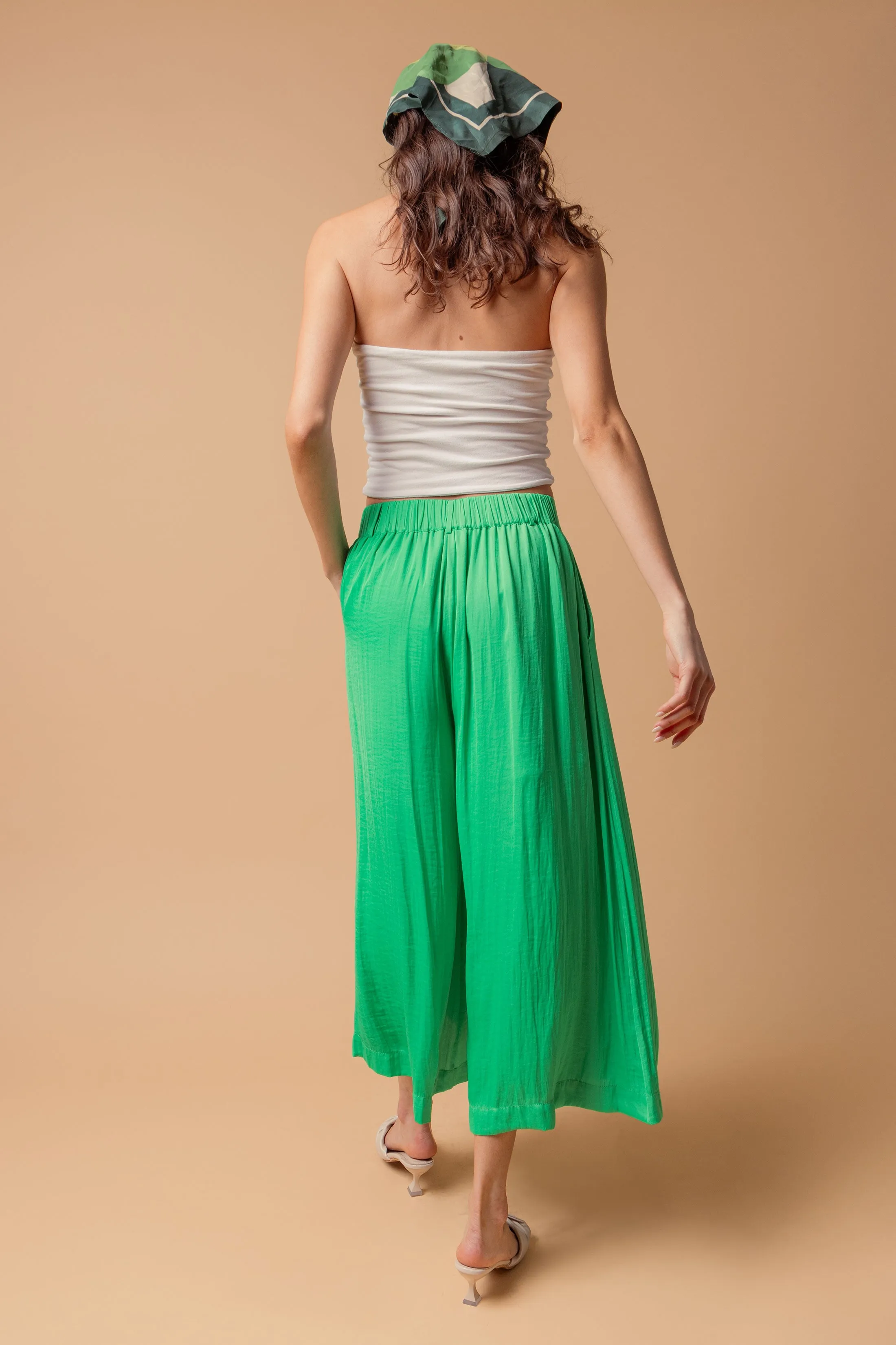 Satin Culotte Pants With Elastic Waist