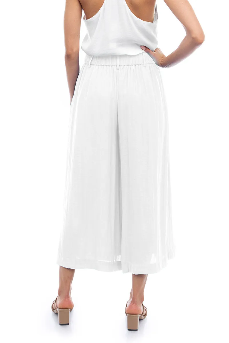 Satin Culotte Pants With Elastic Waist