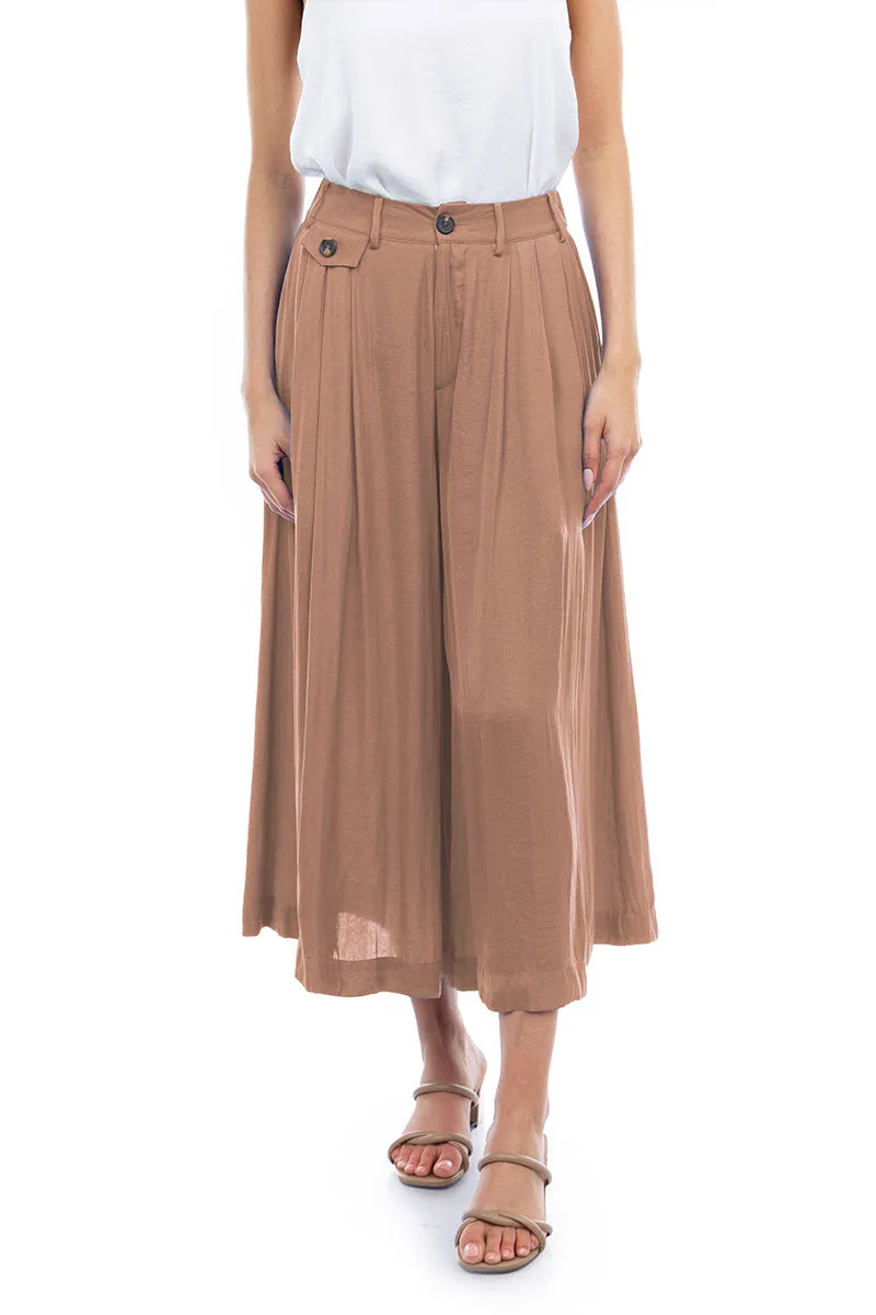 Satin Culotte Pants With Elastic Waist