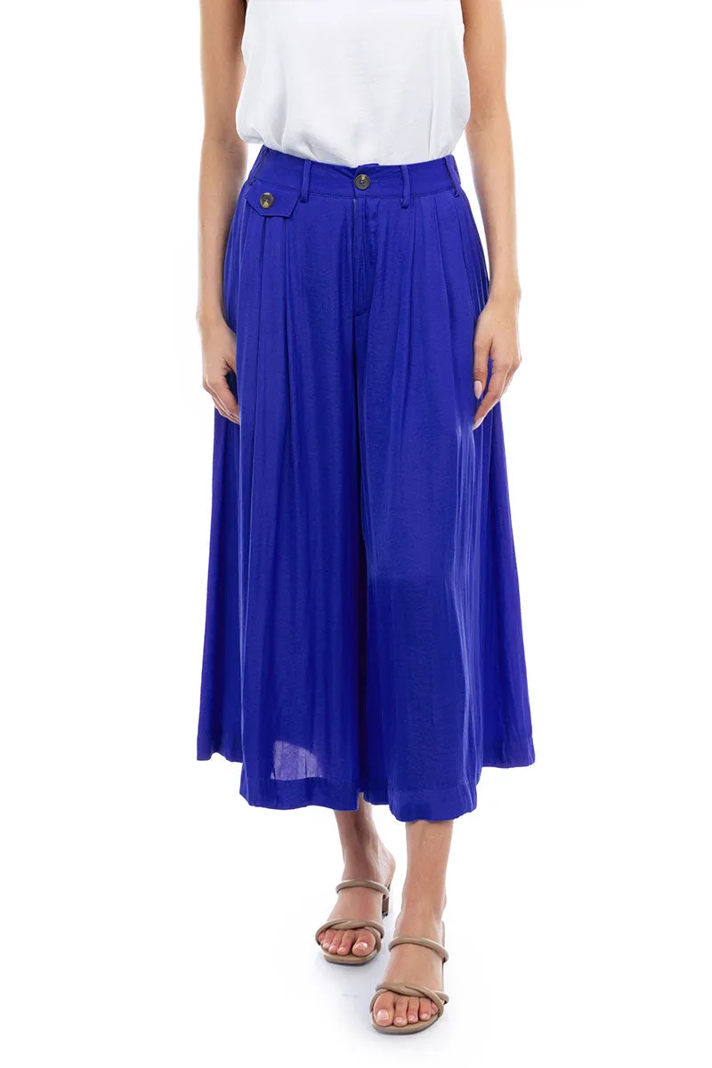 Satin Culotte Pants With Elastic Waist