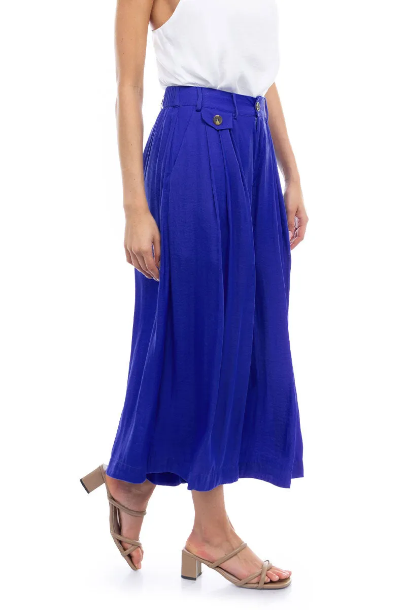 Satin Culotte Pants With Elastic Waist