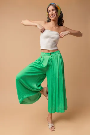 Satin Culotte Pants With Elastic Waist