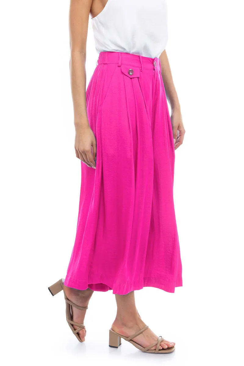 Satin Culotte Pants With Elastic Waist
