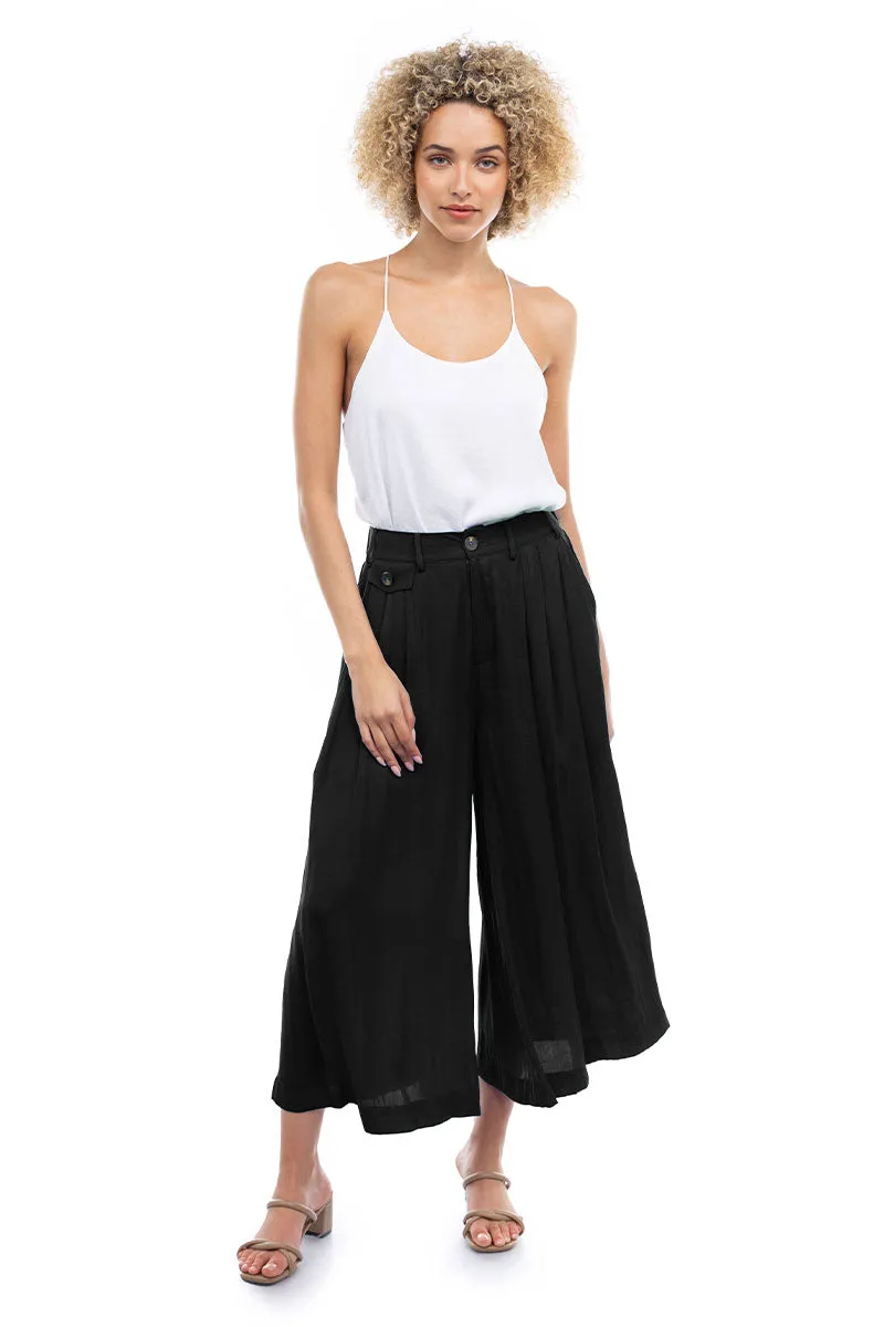 Satin Culotte Pants With Elastic Waist