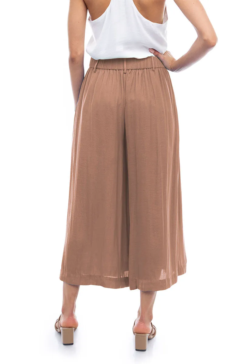Satin Culotte Pants With Elastic Waist
