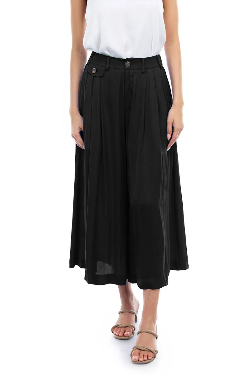 Satin Culotte Pants With Elastic Waist
