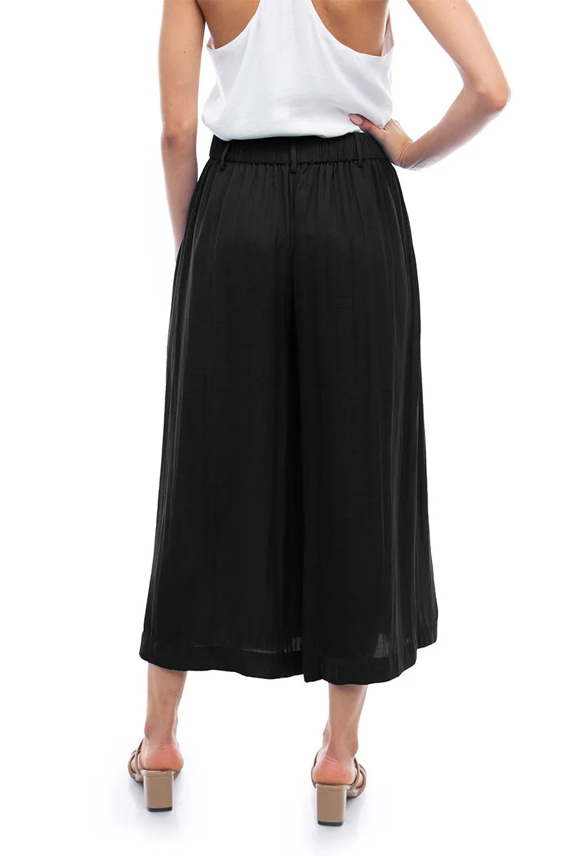 Satin Culotte Pants With Elastic Waist