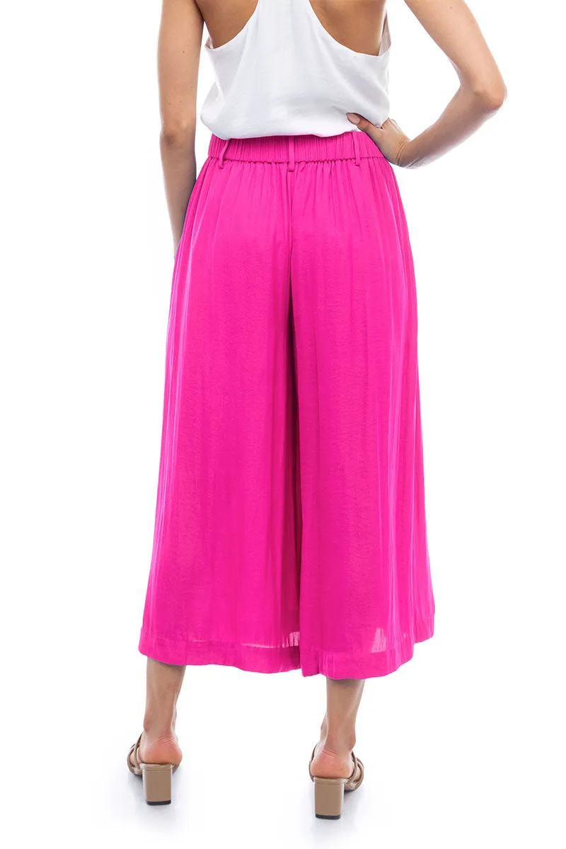 Satin Culotte Pants With Elastic Waist