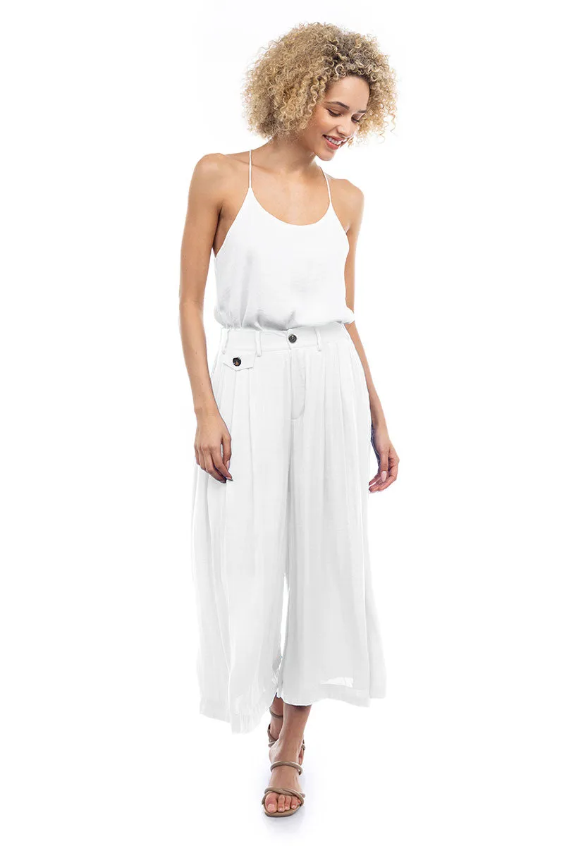 Satin Culotte Pants With Elastic Waist