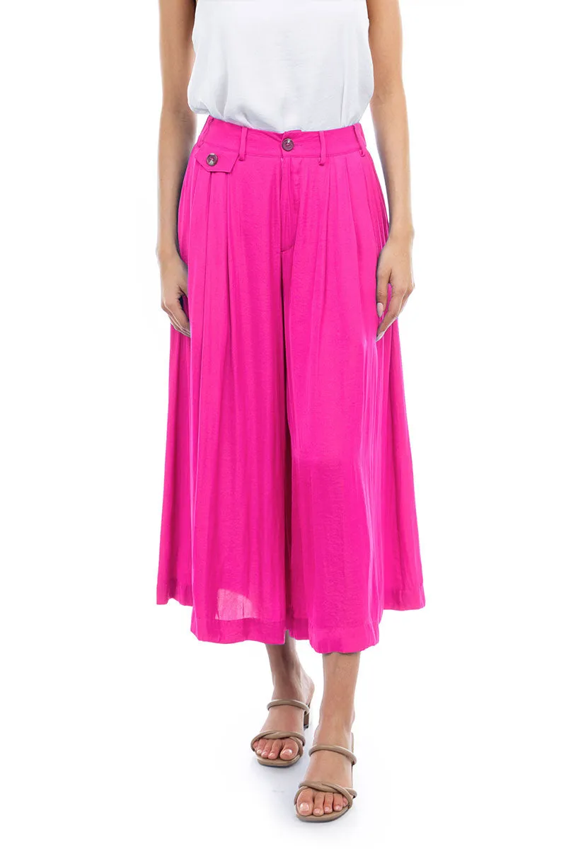 Satin Culotte Pants With Elastic Waist