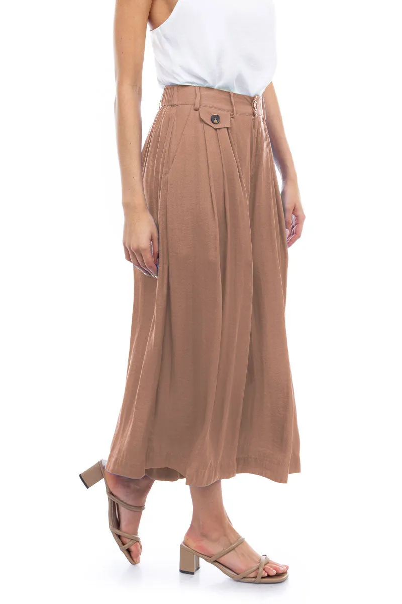 Satin Culotte Pants With Elastic Waist