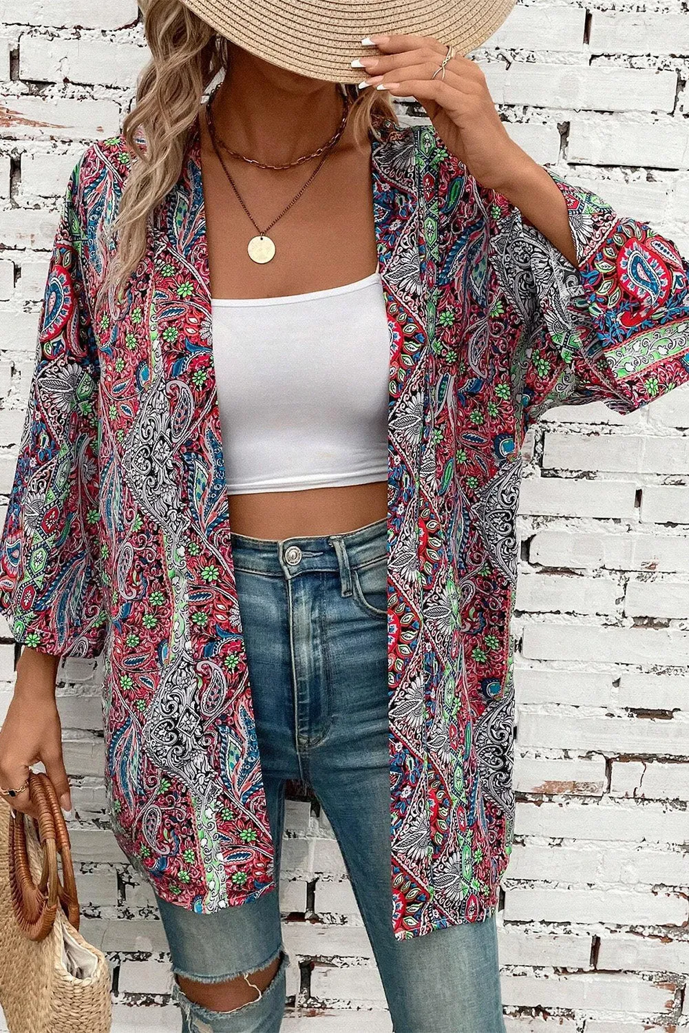 Scarlet Mirage Open Front Kimono – Red Paisley