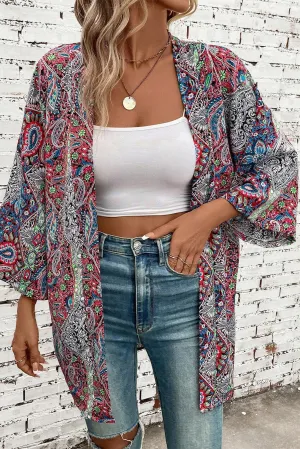 Scarlet Mirage Open Front Kimono – Red Paisley