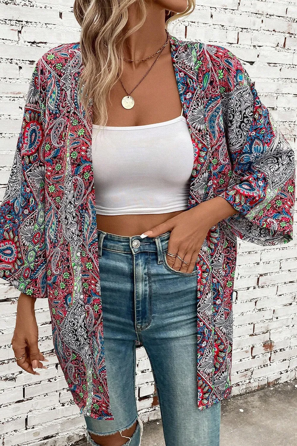 Scarlet Mirage Open Front Kimono – Red Paisley