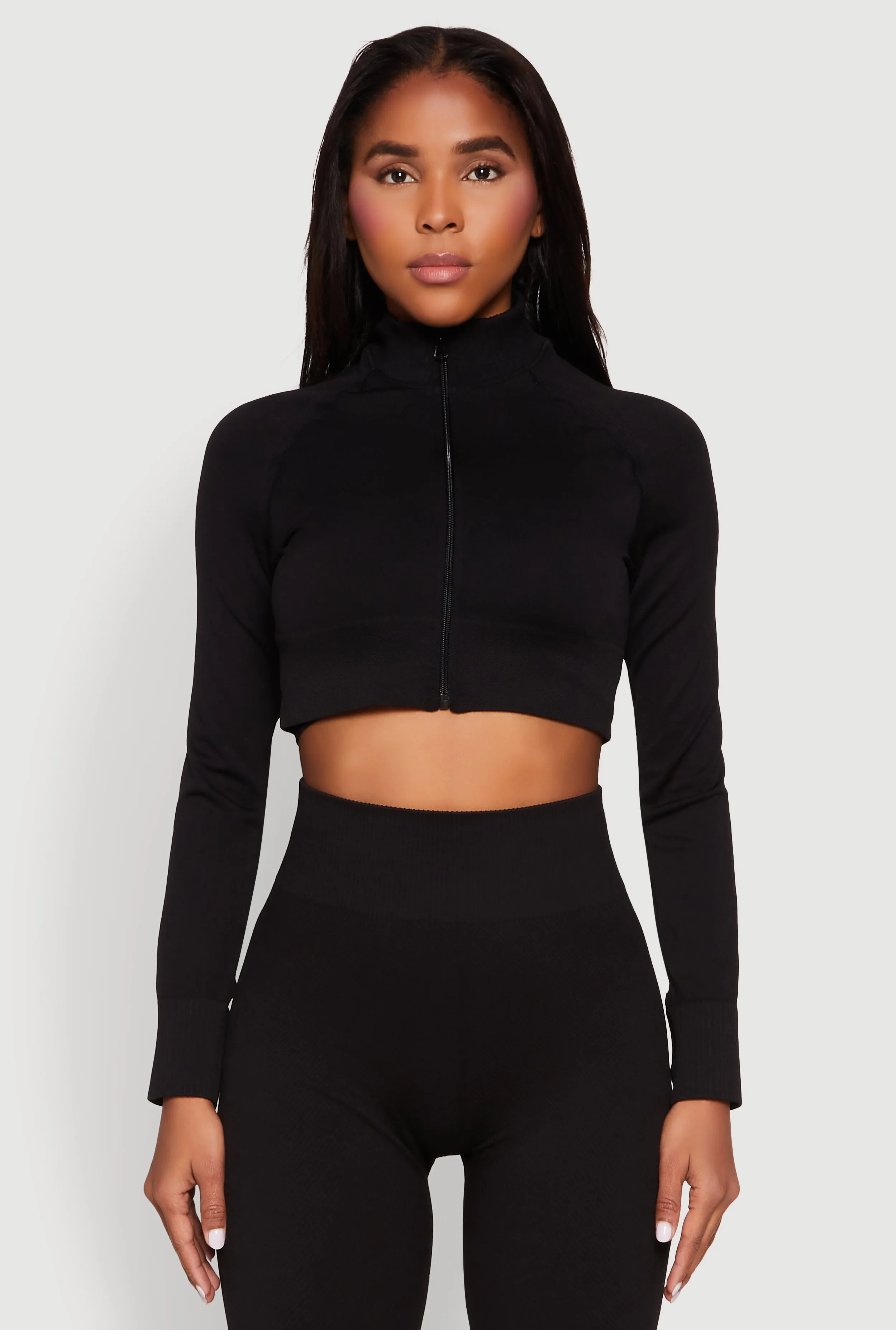 Seamless Mock Neck Zip Front Track Jacket