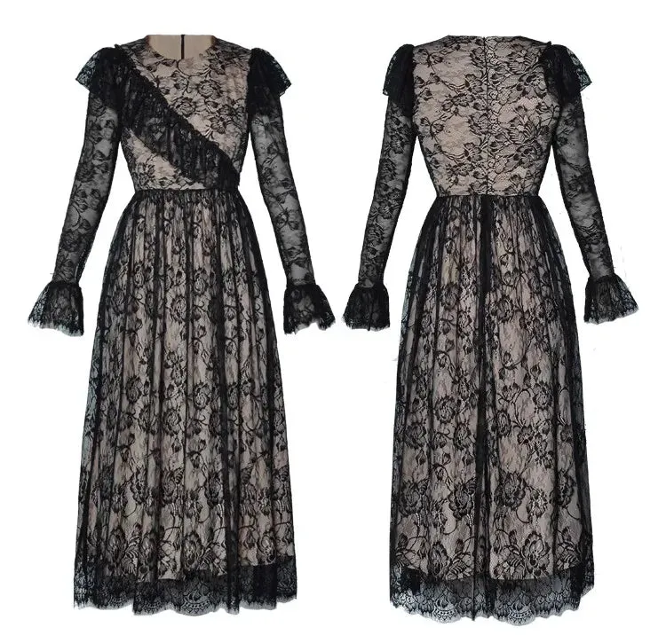 Selene Black Lace Vintage Dress