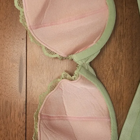 Set, bra, sleep, green, girly, lace, Betsey Johnson, casual, night, wedding, y2k