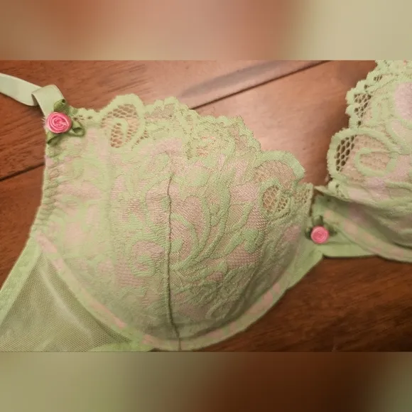 Set, bra, sleep, green, girly, lace, Betsey Johnson, casual, night, wedding, y2k