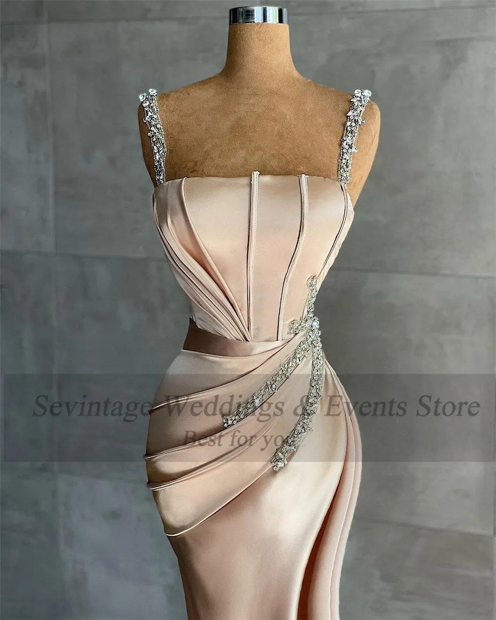 Sevintage Spaghetti Strap Pleats Slit Dress