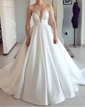 Sexy Ball Gown Wedding Dresses Satin 2019 Fashion Sweetheart Bridal Gowns with Ruffles